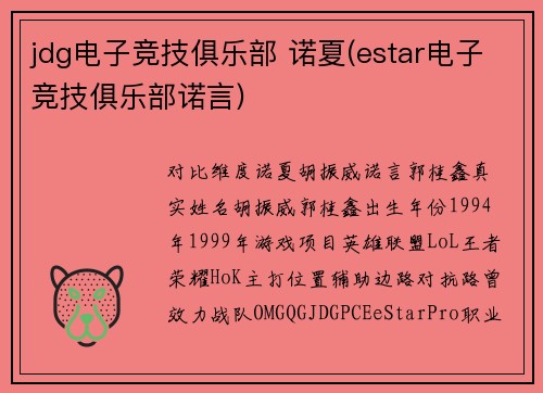 jdg电子竞技俱乐部 诺夏(estar电子竞技俱乐部诺言)